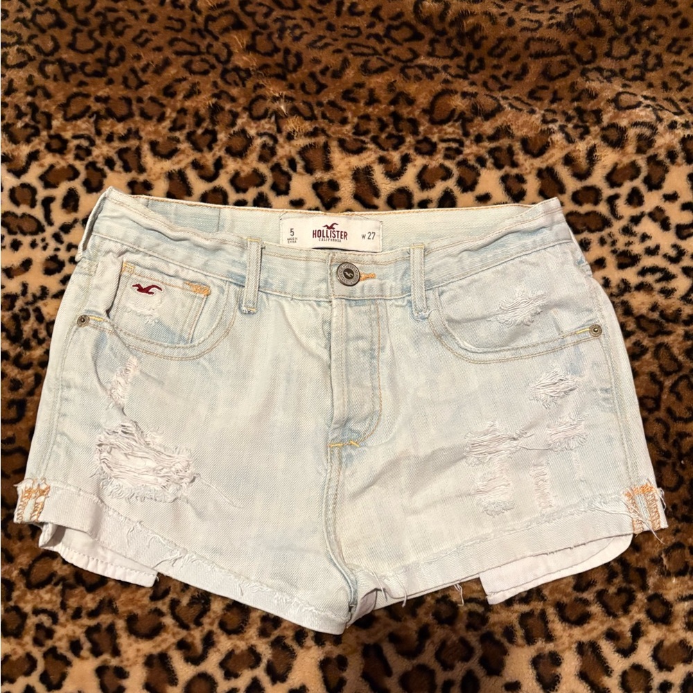 Hollister Women's Distressed Light Blue Jean Shorts